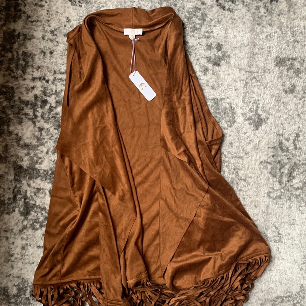 Charming Charlie Brown Fringe Jacket